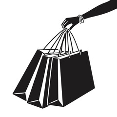 Elegant Woman's Hand Holding Shopping Bags: Monochrome Silhouette, Chic Style, Retail Success