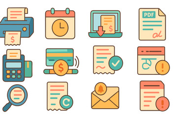 Finance and business outline icon set. essential elements for accounting and taxation