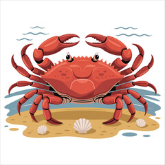 detailed red crab with textured claws and shell vector art isolated on white background