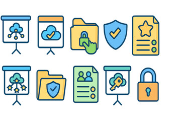 Security and privacy outline icon set. cloud data protection and encryption icons