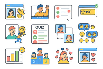 Social media interaction icon set. communication, engagement icons in flat style