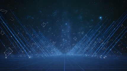 Obraz premium Website Background, Futuristic Digital Network with Blue Neon Lines and Abstract Geometric Patterns High-Tech Virtual Cyber World Background Images
