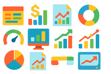 Business analytics flat icon set. graph, chart, dashboard icons collection