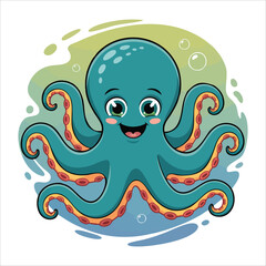 playful smiling octopus with wavy colorful tentacles vector art isolated on white background