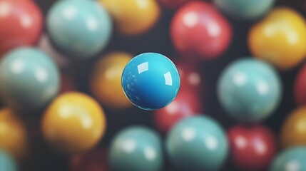 Abstract Blue Sphere Floating Above Colorful Balls Background