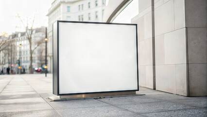 Minimalist outdoor advertising sign on urban street in daylight  