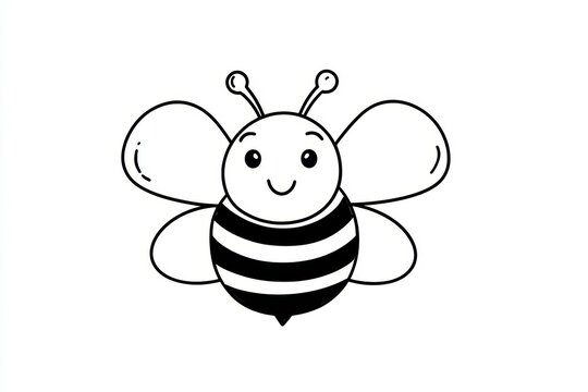 Cute cartoon bee with smiling face and striped body illustration