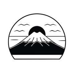 a retro sunset behind a volcano with glowing sky