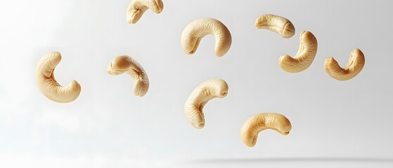 Naklejka premium Floating Cashew Nuts Food Photography Image