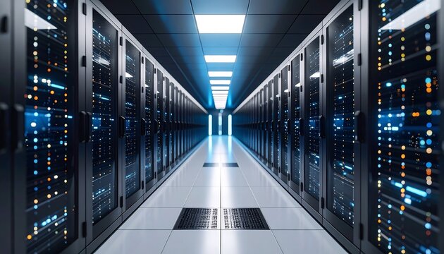 Server Room Data Center Corridor.