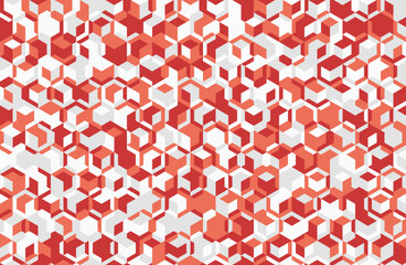 Abstract geometric pattern.  Red and white cube mosaic.  Modern, dynamic design ideal for backgrounds, textiles, or website design.  Represents energy, complexity, or technology.