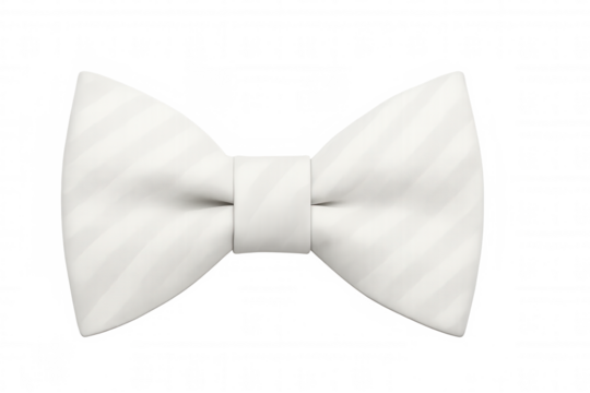 Refined white bow tie featuring diagonal pinstripes, resting against transparent backdrop, highlighting classic menswear accessory for sophisticated styling
