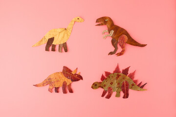 Whimsical leaf dinosaurs crafted for eco branding, children books, educational posters, nature campaigns, DIY tutorials, and sustainable product packaging.