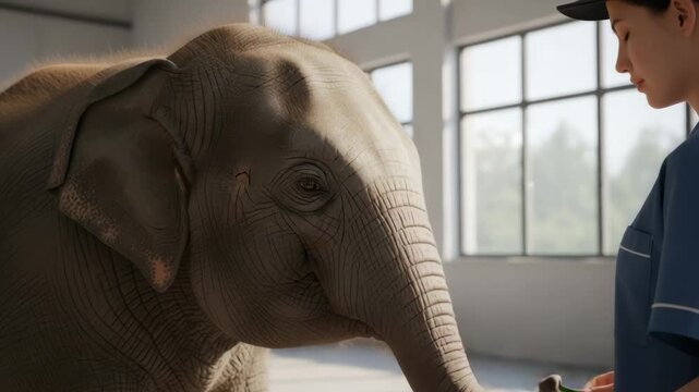 For Animal Welfare Day: elephant calf with caretaker, symbol of empathy, hope and the right of every animal to live safe.