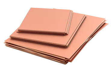 Copper sheets stack, raw industrial material. 3D rendering