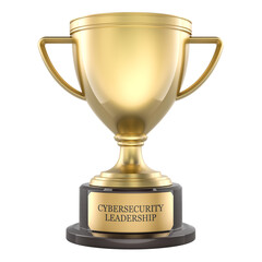 Cybersecurity Leadership award, golden trophy cup. 3D rendering
