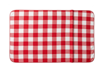Classic red and white gingham fabric pattern for tablecloths or picnic blankets transparent background