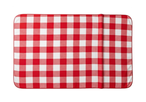 Classic red and white gingham fabric pattern for tablecloths or picnic blankets transparent background