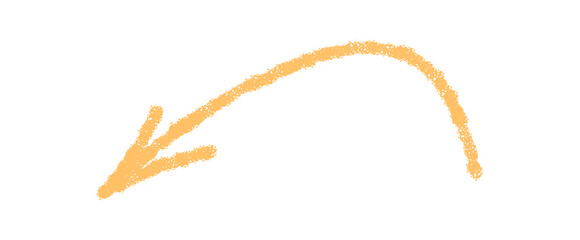 Pastel arrow icon in hand drawn sketch style forms a smooth swirl and curve. Crayon and chalk element shaped for direction or pointer use, ideal as a simple symbol in modern concepts.