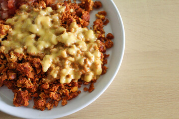 gooey cheese over meal top view