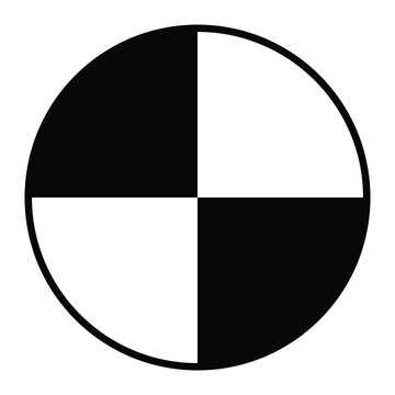 Center of gravity symbol vector icon. Black and white circle design for packaging, shipping, and handling safety labels.