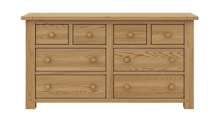 Wooden dresser with multiple drawers isolated on transparent background