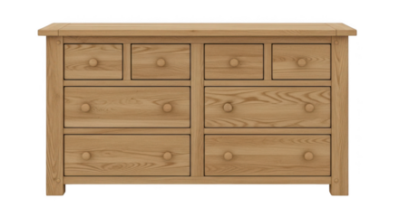 Wooden dresser with multiple drawers isolated on transparent background
