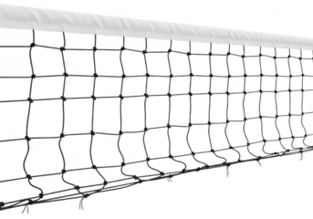 Close up perspective of a tennis net's distinctive grid pattern and white top band transparent background