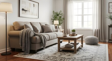 Cozy living room sanctuary with plush sofa, warm lighting, and inviting decor creating a serene ambiance.