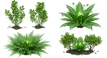 Collection of various green plants illustration
