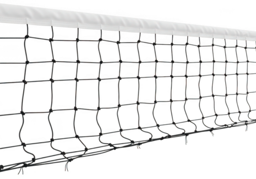 Close up perspective of a tennis net's distinctive grid pattern and white top band transparent background