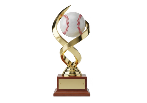 Golden baseball trophy celebrating championship victory and sporting achievement transparent background