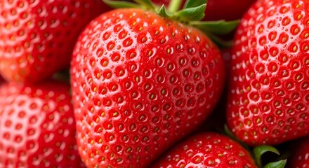 Juicy ripe strawberries with water droplets glistening, perfect for summer desserts and healthy eating
