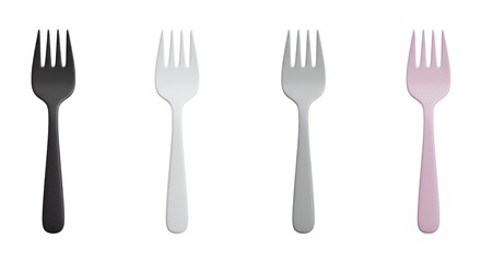 Four modern solid color dessert forks