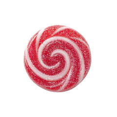 A Single Red and White Swirled Hard Candy A CloseUp Study of Texture and Color isolated on transparent background