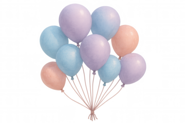 Pastel balloons hovering weightlessly, highlighting soft color palette and cheerful event styling for celebratory graphics