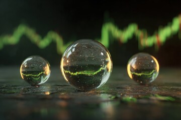 Abstract spheres on a dark surface with chart lines