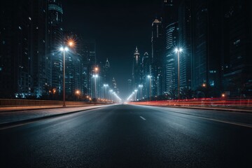 Empty city street at night