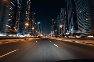 Fototapeta premium Night city street viewed from a car