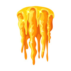 Glossy Golden Liquid Dripping Downwards with Bright Light Reflections