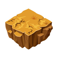 Isometric desert platform with cracks, sand, and arid vegetation