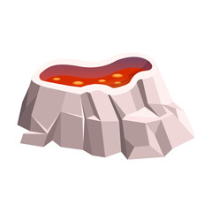 Active volcano crater with a fiery pool of hot molten lava