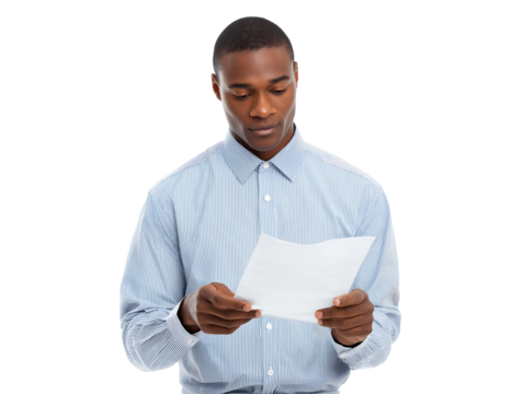 Focused African American Businessman Reviewing Documents