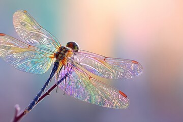 Close-Up of Glistening Dragonfly Wings on Soft Pastel Surface – Nature Photography Concept