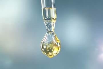 Close-Up of Glowing Niacinamide Serum Droplet in Mid-Air – Minimal Gradient Background