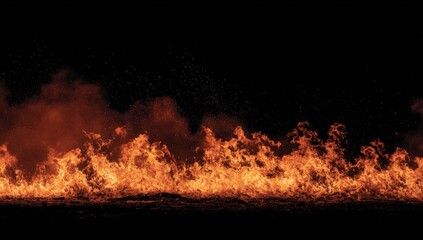Fiery flames against a black background