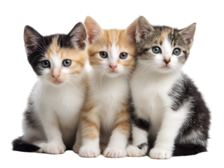 Adorable Trio of Kittens Calico, Orange, and Tabby