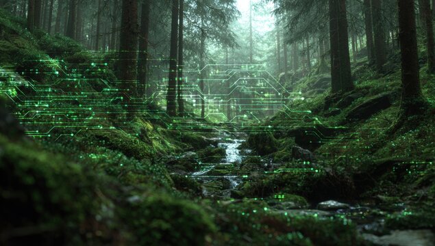 Misty forest, digital overlay - Powered by Adobe