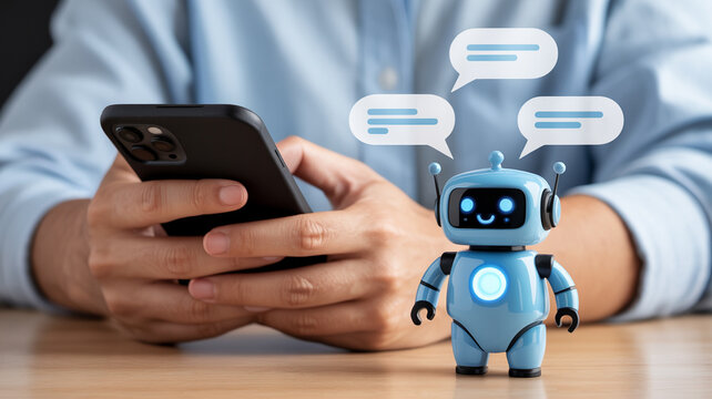 Chat bot ai assistant on mobile phone concept of artificial intelligence technology automation 100