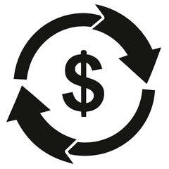 Symbolic Financial Flow: A simple and elegant depiction of money circulation, featuring a dollar symbol encircled by looping arrows.